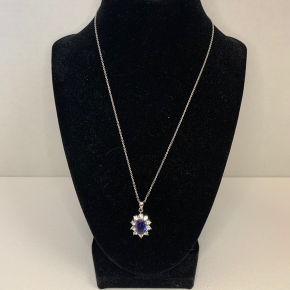 Purple Cubic Zirconia Pendent on Silver Chain - Picture 1 of 4